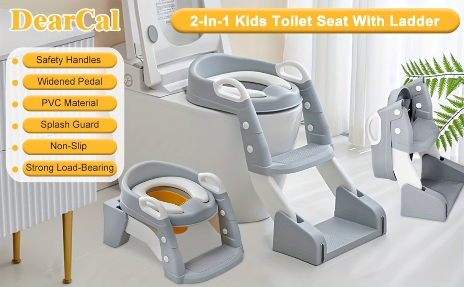 Potty Training Seat with Step Ladder 2-in-1 Toddler Toilet Seat & Stool - Foldable Kids Potty Chair with Splash Guard, Anti-Slip Pads & Handles for Boys Girls