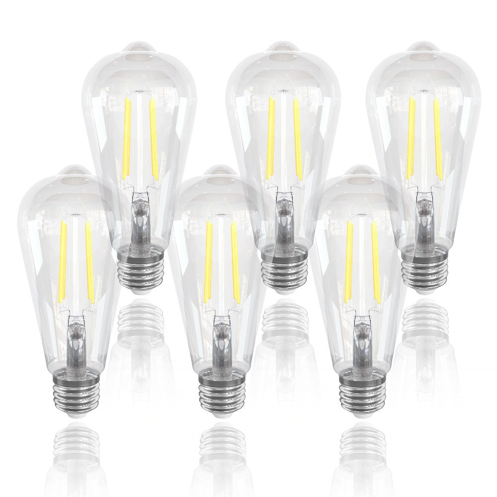 LED Edison Bulbs ST64 6 Pack 6W 60W Equivalent - E26 Vintage Filament Globe Bulb 700LM Flicker-Free Non-Dimmable, 2700K Warm White or 5000K Daylight White, 15000Hrs Lifespan for Chandelier Ceiling Fan Pendant Light Table Lamp Home Decor