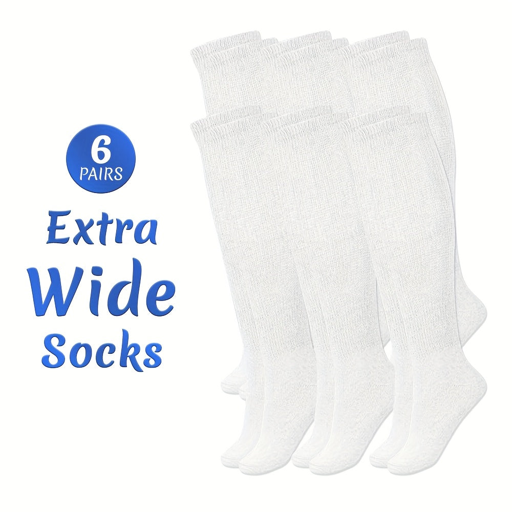 Extra Wide Socks for Swollen Feet 6 Pairs Stretch to 30 Inch Non-Binding Seamless Loose Fit Neuropathy Bariatric Edema Socks for Men Women Plus Size Seniors Multi Color