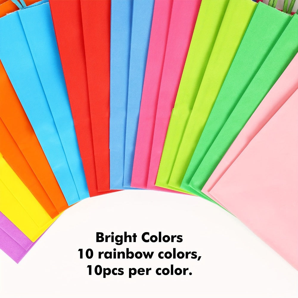 Paper Gift Bags with Handles Bulk 20/40/100pcs ¨C Rainbow Colorful Kraft Party Favor Bags for Kids Birthday, Baby Shower, Wedding, Graduation, School Events & Retail Packaging, 10 Bright Colors