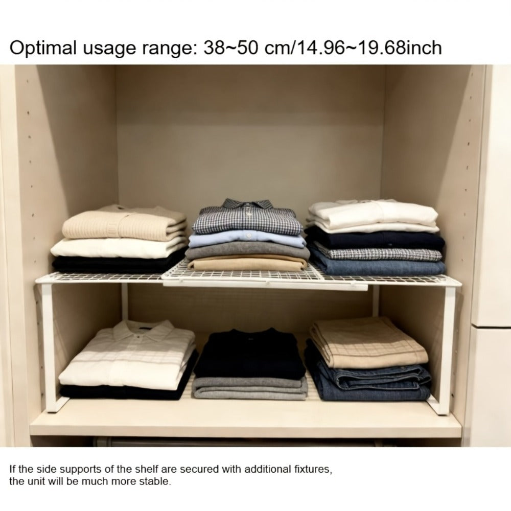 Expandable Cabinet Shelf Organizer, Heavy-Duty Metal Height-Adjustable Wardrobe Shelf Divider ¡ª Vertical Space-Saving Storage Rack for Kitchen, Closet, Pantry & Apartment | Black & White