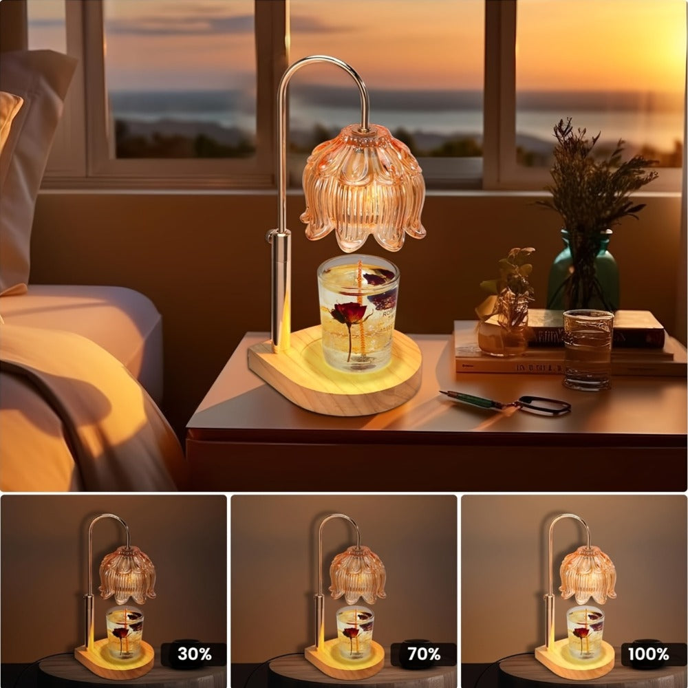 Electric Candle Warmer with Timer, Crystal Wax Melt Warmer Lamp, Adjustable Temperature, Lily Shape Glass Candle Warmer for Scented Jar Candles, 2/4/8 Hour Timer, Holiday Home Decor Gift