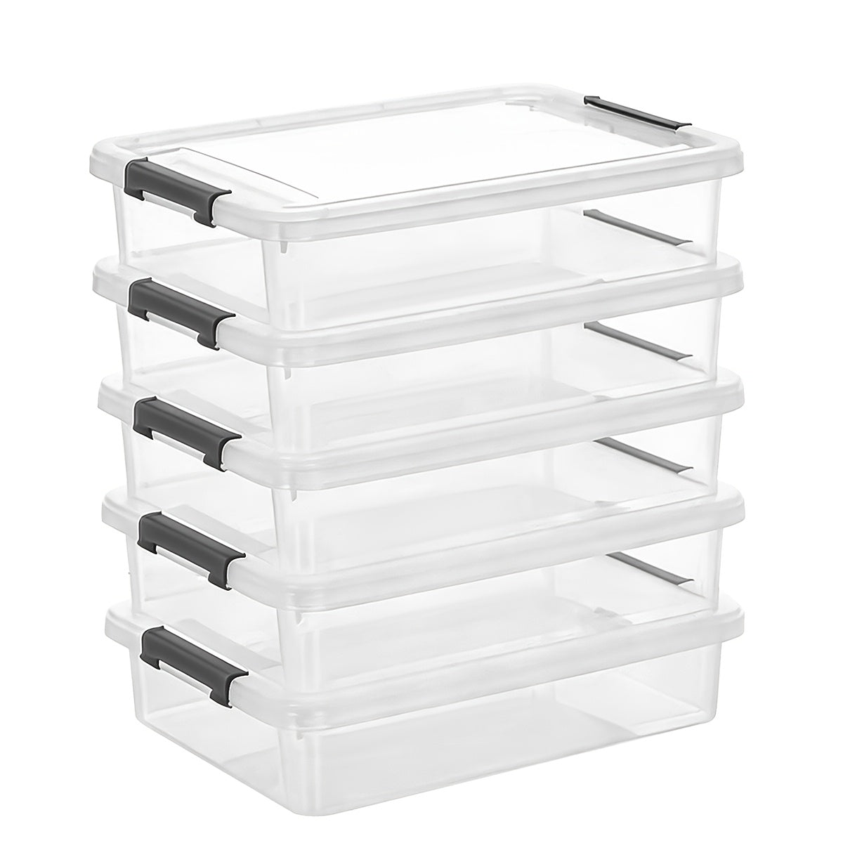 Clear Plastic Storage Boxes with Lids Set of 5 Stackable Organizer Bins for Craft Supplies Beads Sewing Art Office Home 13.58x10.16x2.87in