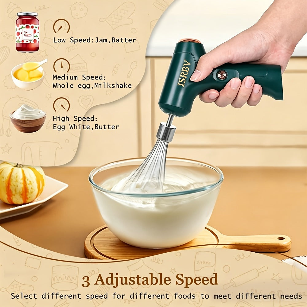 Cordless Electric Hand Mixer Mini USB Rechargeable Whisk Beater 1500RPM for Whipping Cream Cake Batter Ice Cream Egg Beating Home Kitchen Baking