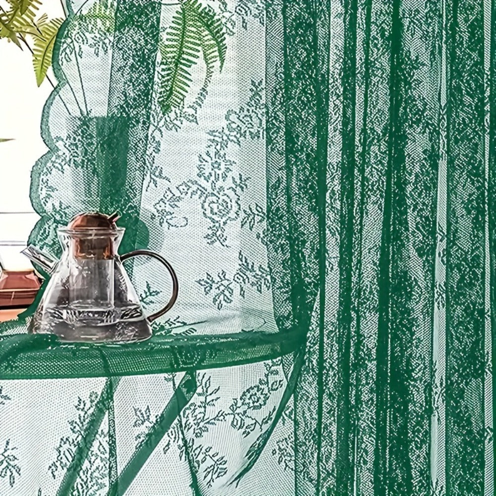 Sheer Lace Curtains 2 Panels Bohemian Floral Semi-Transparent Rod Pocket Window Curtains for Living Room Bedroom All Seasons