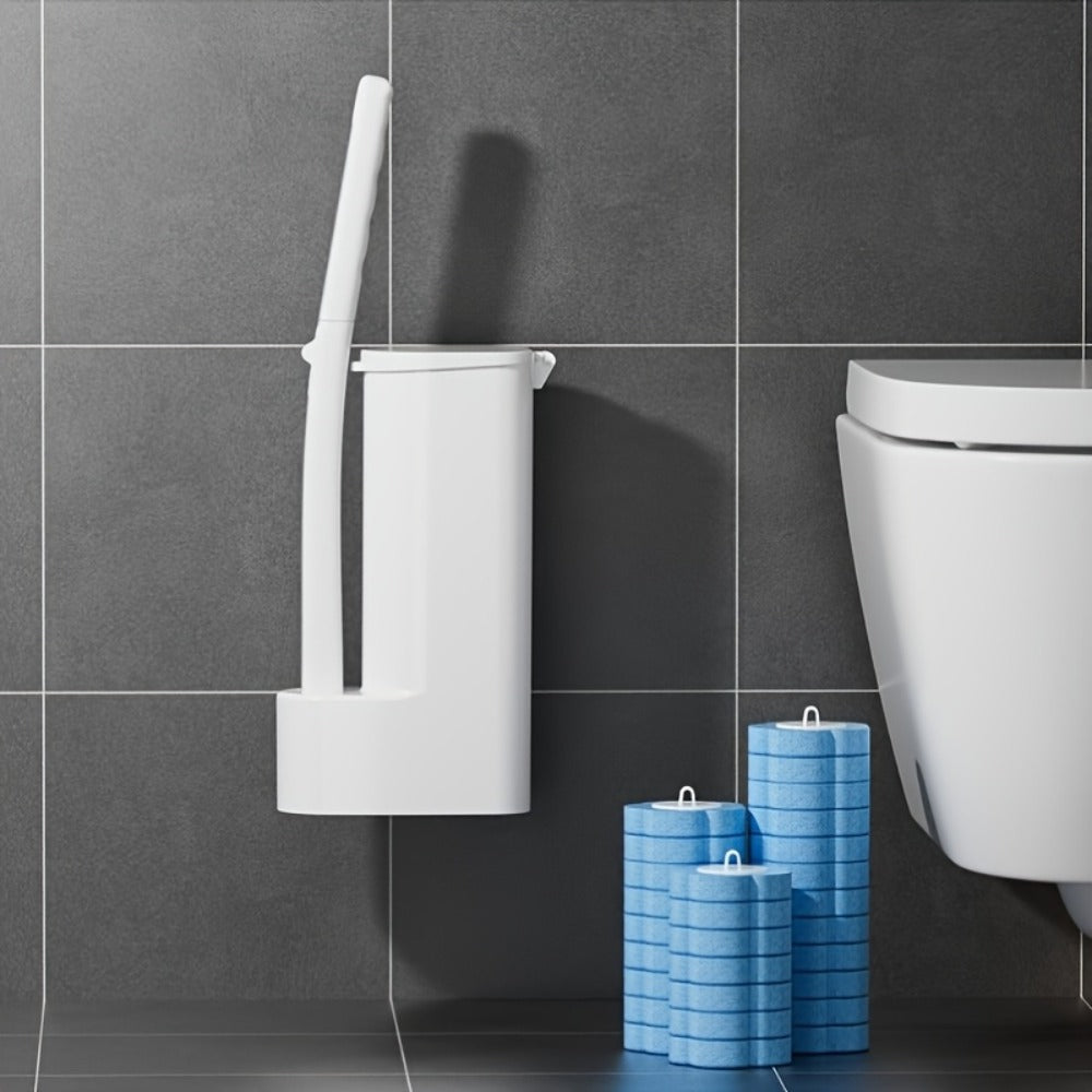 Disposable Toilet Brush Set with Replacement Heads ¨C Hygienic No-Touch Bathroom Cleaning Brush with Stand Easy Install