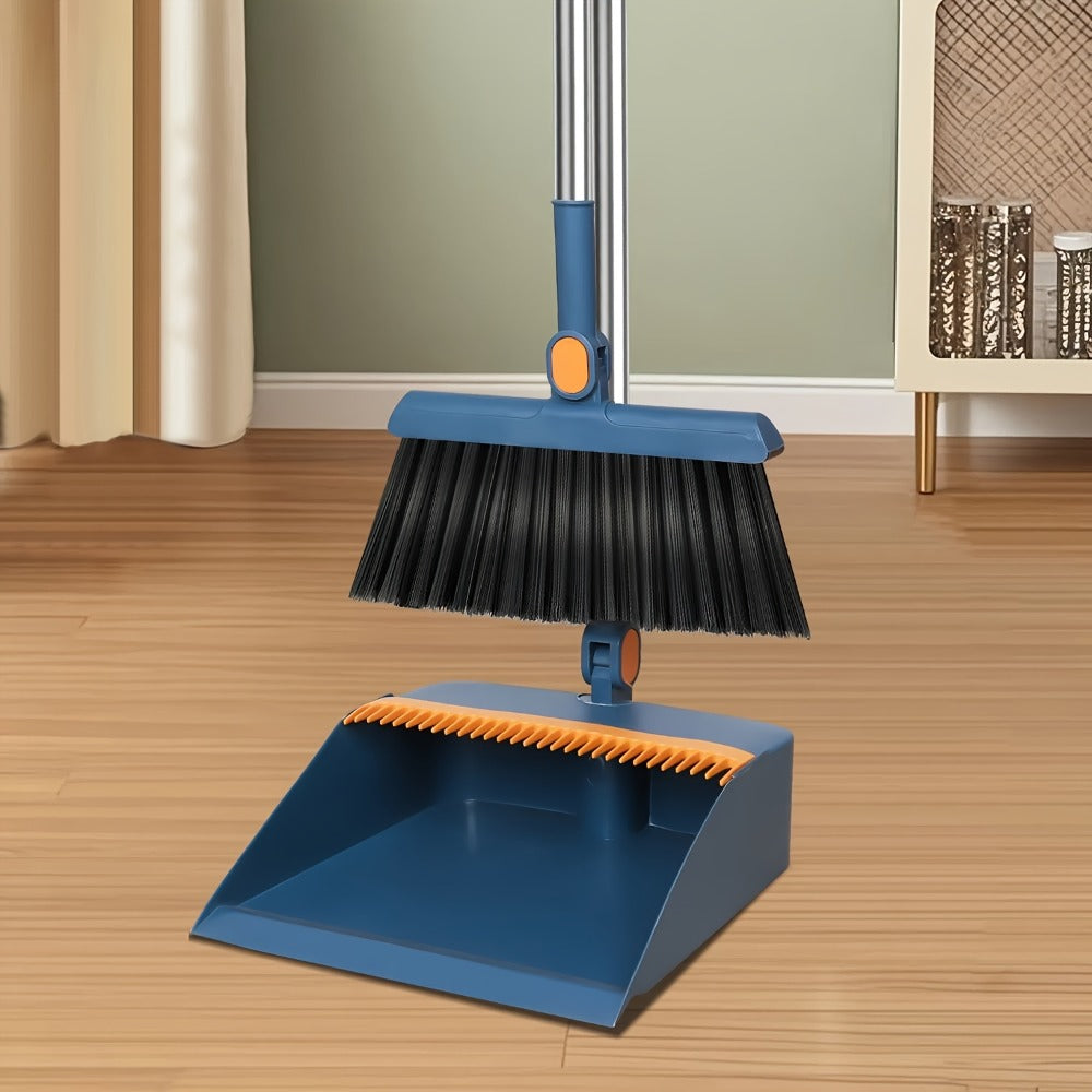 Broom and Dustpan Set with Long Handle - 2-in-1 Upright Sweeping Broom with Comb Teeth, Pet Hair Removal Floor Cleaning Tool for Home Office School Dorm Outdoor - Blue Orange White Purple Green