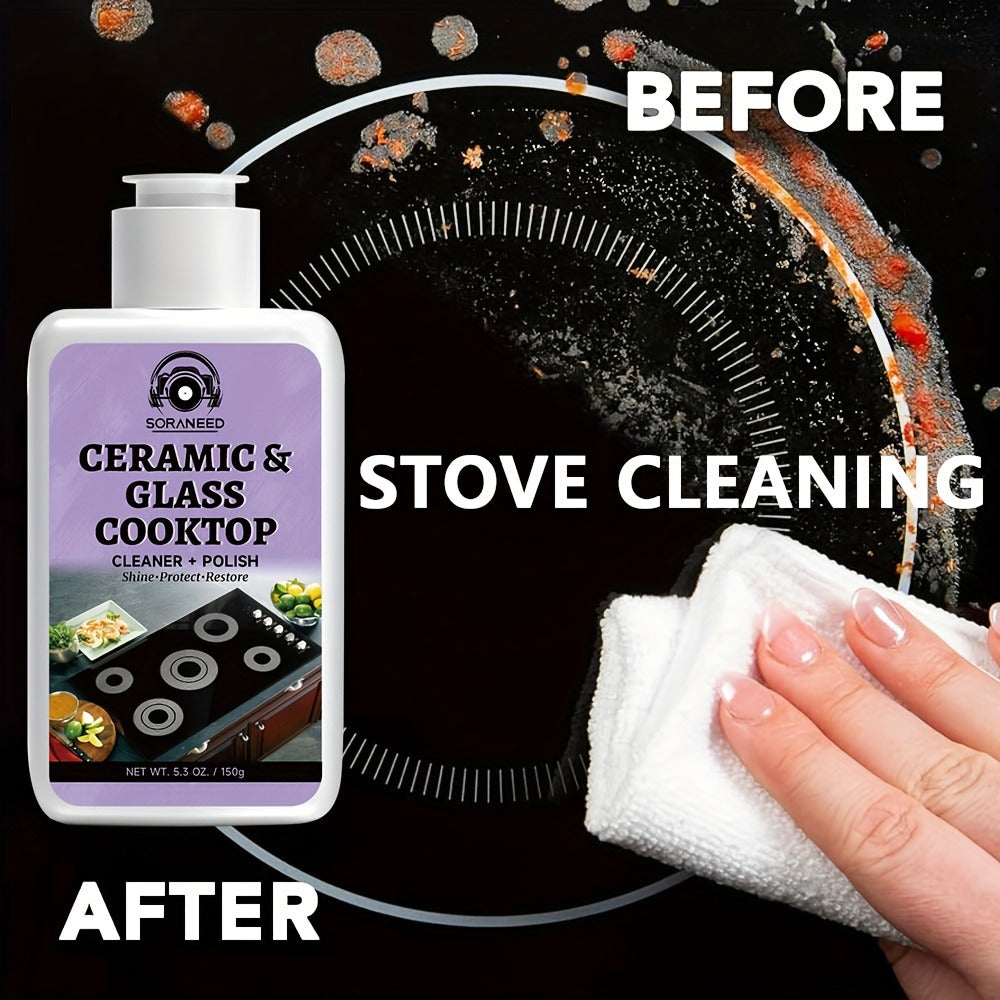 Ceramic Stovetop Cleaner Cream ¨C Heavy Duty Glass Stove Top Cleaning Paste, Removes Burnt-On Grease & Stains, Non-Scratch, Non-Toxic, No Harsh Fumes, Safe for Induction & Electric Cooktops
