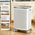Wheeled Laundry Hamper Large Foldable with Dividers & Dust-Proof Lid ¨C 360¡ã Breathable Mesh Basket on Wheels, Reinforced Steel Base, Portable Clothes Organizer for Bedroom, Bathroom & Dorm