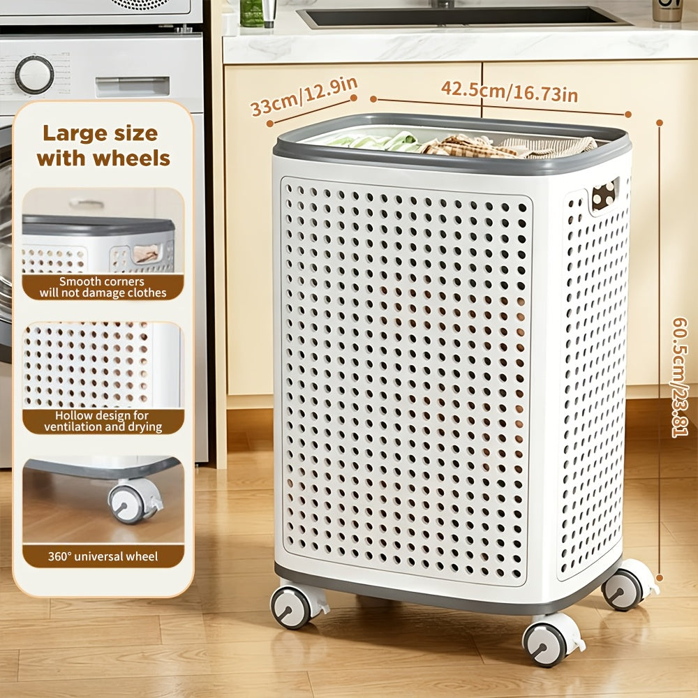 Wheeled Laundry Hamper Large Foldable with Dividers & Dust-Proof Lid ¨C 360¡ã Breathable Mesh Basket on Wheels, Reinforced Steel Base, Portable Clothes Organizer for Bedroom, Bathroom & Dorm