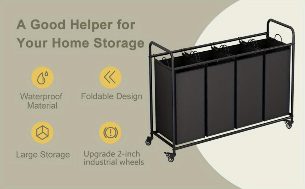 Laundry Hamper Cart with 4-Bag Sorter, Heavy-Duty Rolling Lockable Wheels & Removable Bags ¡ª Laundry Basket Organizer for Bedroom, Bathroom & Laundry Room | Beige, Gray, Black, Assorted