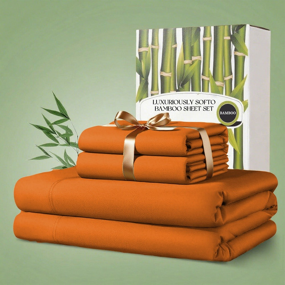 Bamboo Bed Sheet Set 4pcs 2200TC Deep Pocket Cooling Fitted Sheets ¨C Ultra Soft, Breathable, Shrink & Wrinkle Resistant