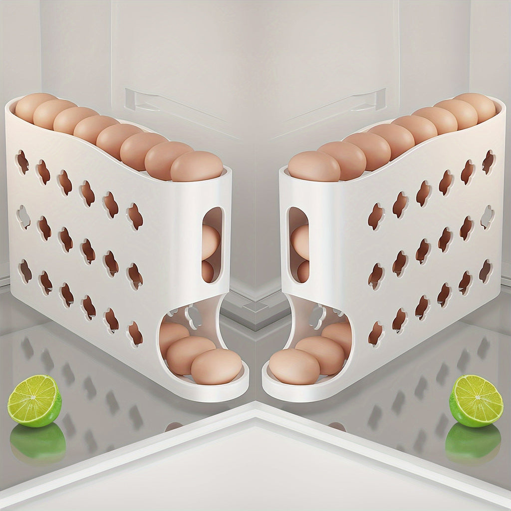 Egg Dispenser for Refrigerator, 4-Tier Automatic Rolling Egg Holder Rack ¨C Space-Saving Egg Storage Organizer for Fridge, Kitchen Cabinet, Countertop and Table