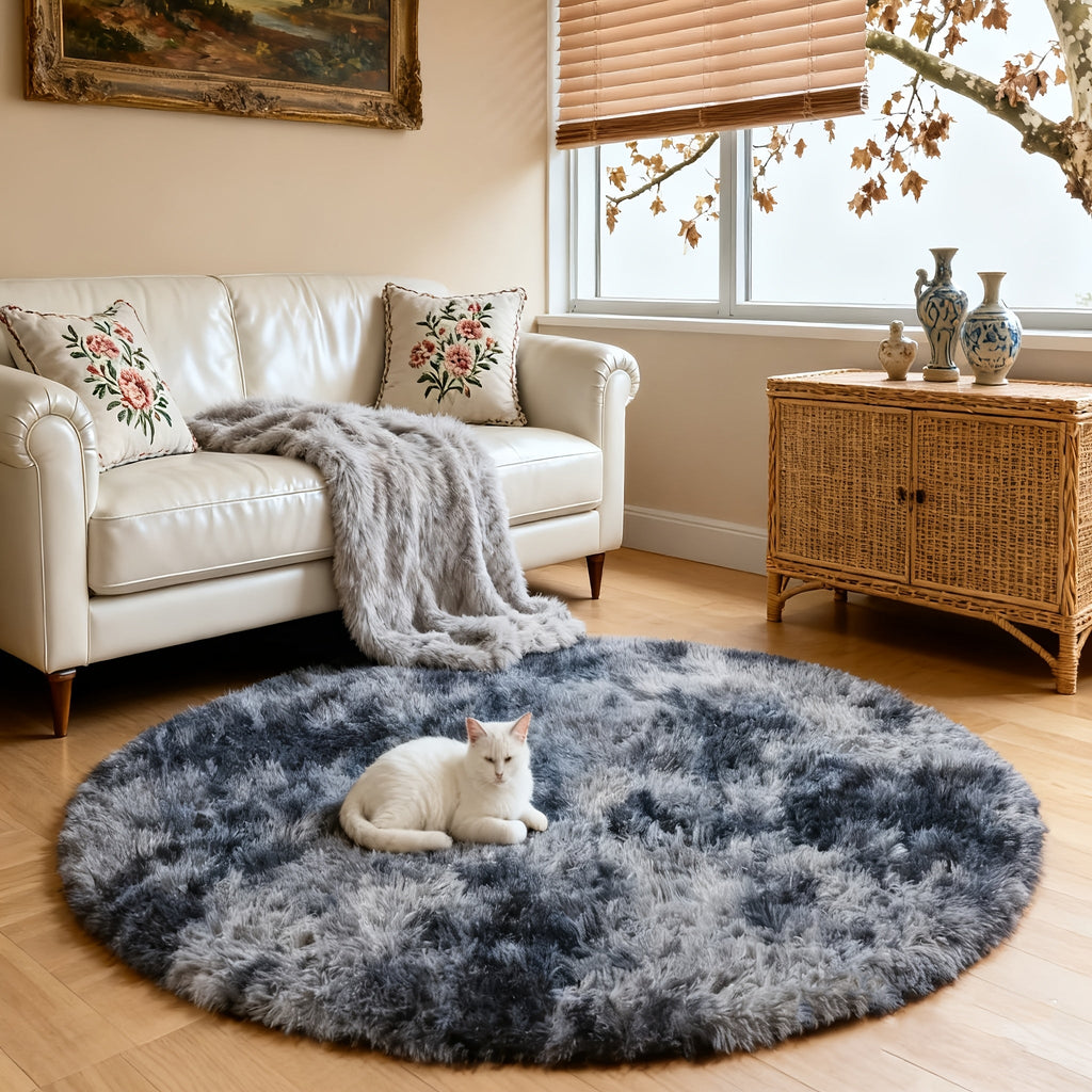 Round Area Rug Soft Shaggy Plush Circle Rug Non-Slip Indoor Floor Mat for Living Room Bedroom Dorm Tie Dye Rainbow Multi-Color Multi-Size