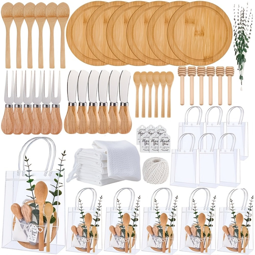Pizza Board Gift Set with Knives Spoons Gift Bag and Kitchen Towel - Charcuterie Cheese Board Set for Bridal Shower Party Favor, Christmas Holiday Gift for Her Him, Wedding Shower Game Prize