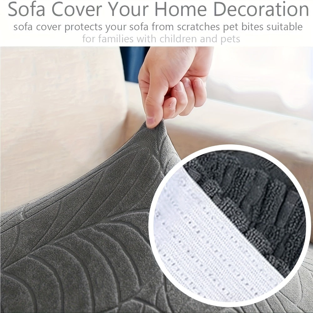 Jacquard Stretch Sofa Cover Set 6pcs Leaf Pattern High Elasticity Furniture Protective Cover with Elastic Band Easy Install Removable Washable Concubine Style Cushion Cover Home Decor Multiple Colors