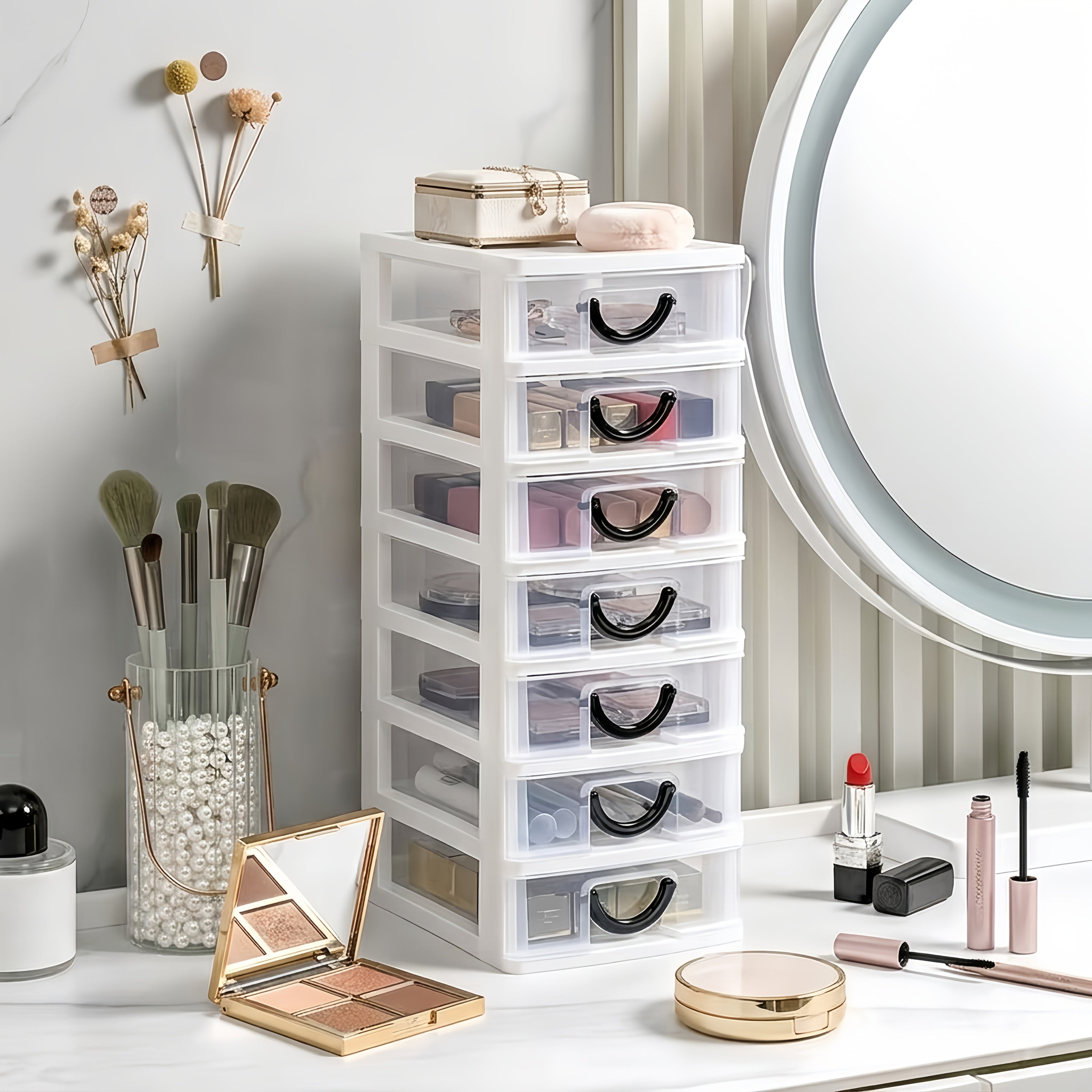 7-Drawer Desktop Organizer Clear Front Drawers Heavy-Duty Plastic Storage Box for Home Office, Jewelry, Craft & Small Parts ¨C Space-Saving Compact Design