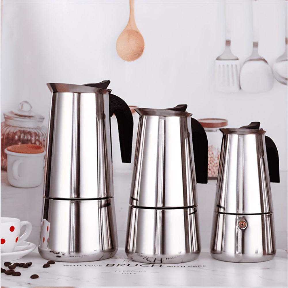 Stainless Steel Moka Pot Italian Espresso Maker ¨C 2/4/6/9 Cup Stovetop Coffee Maker, Straight Style Moka Express for Home, Camping & Outdoor Use, Includes Cleaning Cloth ¨C Professional Espresso Brewer