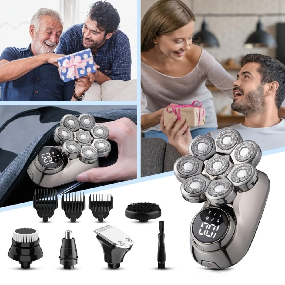 Electric Shaver 8-Blade 5-in-1 ¨C IPX7 Waterproof USB-C Rechargeable Multi-Function Grooming Kit with Nose Hair Trimmer & Facial Brush, Fully Washable, 8D Replacement Blade Available