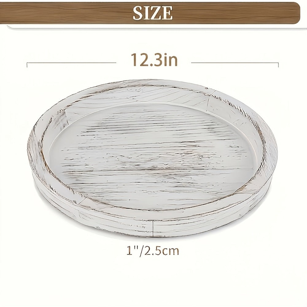Decorative Tray for Coffee Table ¨C Round Wave-Shaped Centerpiece Tray for Living Room, Dining Room, Kitchen Counter, Bathroom ¨C Rustic Vintage Distressed Finish, Multipurpose Home Decor Tray