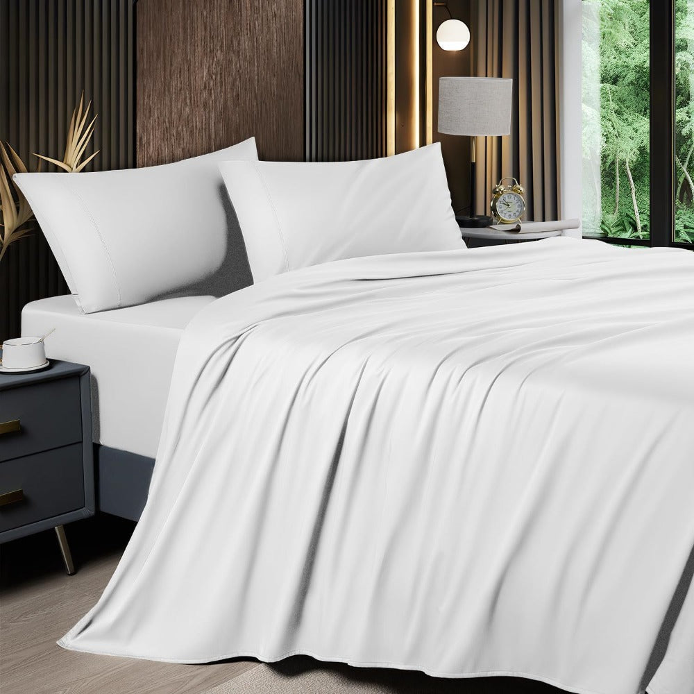 Cooling Sheet Set 4 Piece 2200TC Bamboo Blend - Silky Soft Deep Pocket 16 inch Fitted Sheet, Flat Sheet & Pillowcases, Breathable Luxury Bedding for Hot Sleepers Twin Full Queen King, Summer Chill Collection
