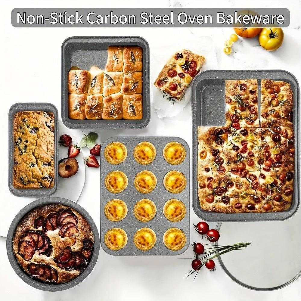 Nonstick Baking Pan Set 2 to 18pcs Carbon Steel Round Square Cake Pan Muffin Pan Bread Pan Cookie Sheet Pizza Pan Wire Rack Whisk Spatula Measuring Spoon Complete Bakeware Set