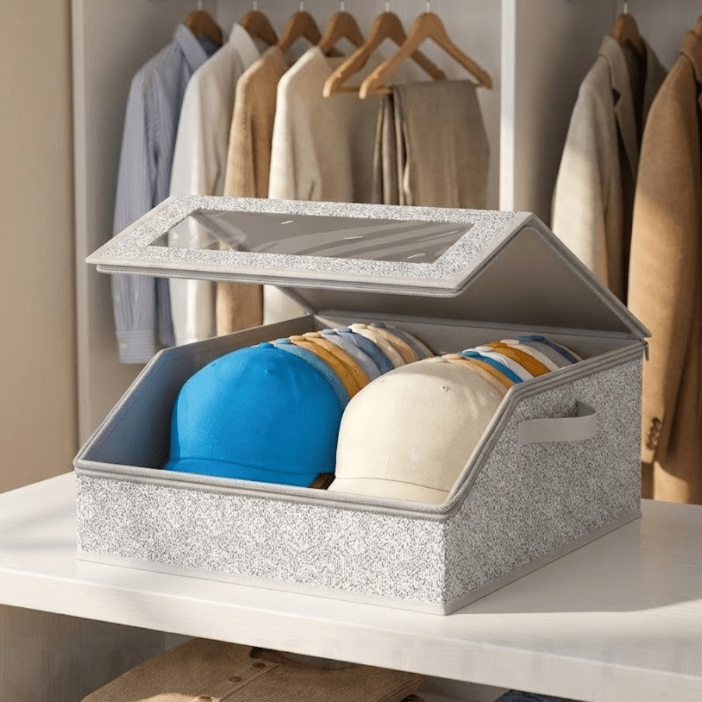 Baseball Cap Organizer for Closet ¨C Large Hat Storage Box Holds 24 Ball Caps | Clear Window, Dustproof, Cardboard Inserts | Hat Rack Holder for Men & Women Bedroom Closet & Car
