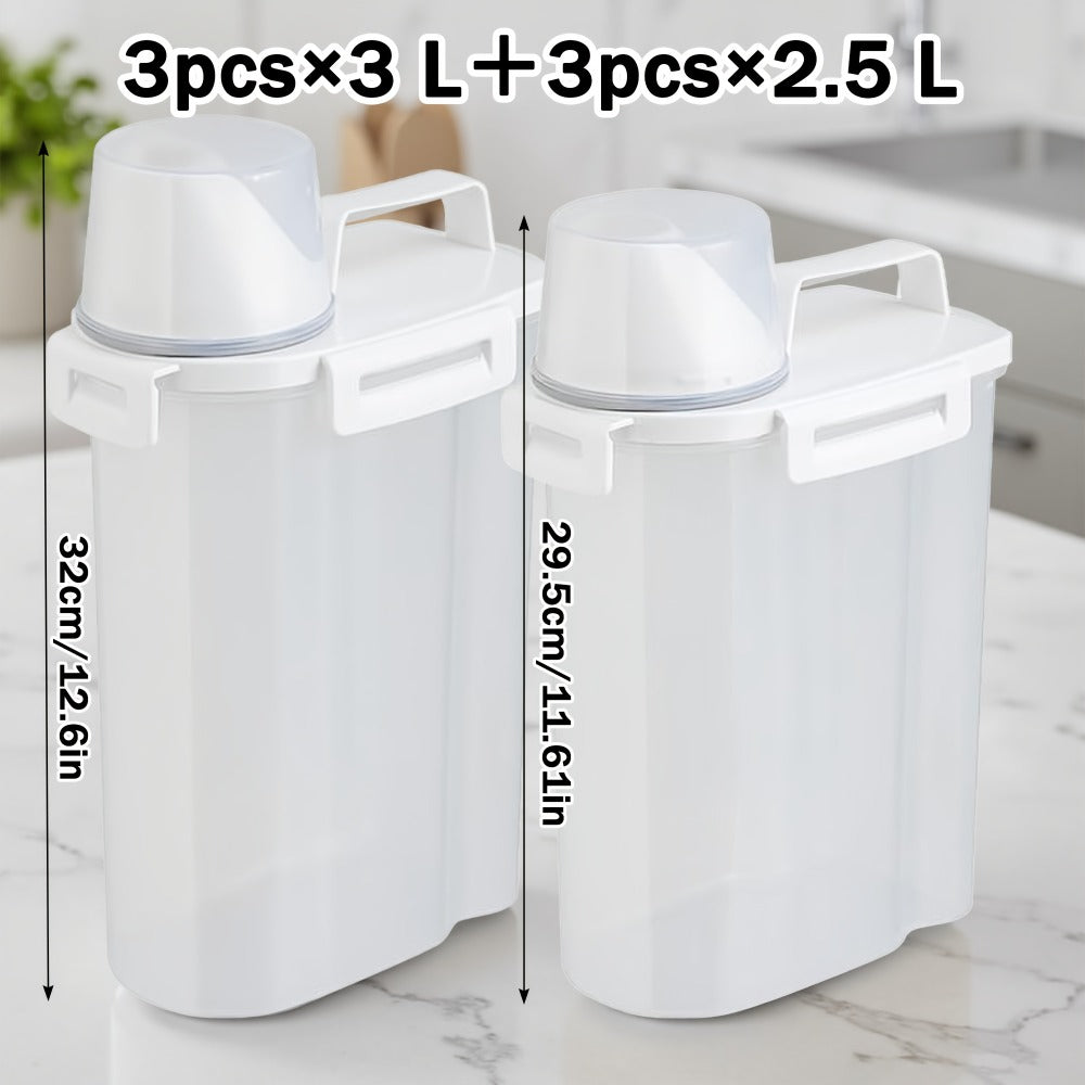 Airtight Food Storage Containers 2/4/6 Pack - BPA-Free 2.5L & 3L Plastic Pantry Bins with Lids, Measuring Cup, Leakproof Seal for Nuts, Flour, Rice, Kitchen Organizer