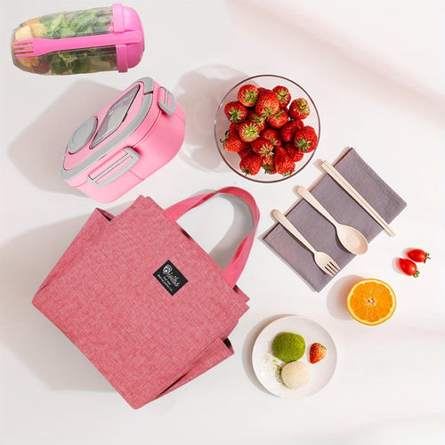 2-Layer Bento Lunch Box Set with Cup and Meal Bag - Multi-Grid Lunch Box for School, Office & Outdoor Picnics, Food Storage Container with Milk Cup, Salad Cup, Coffee Cup or Soup Bowl, Pink Blue Green White