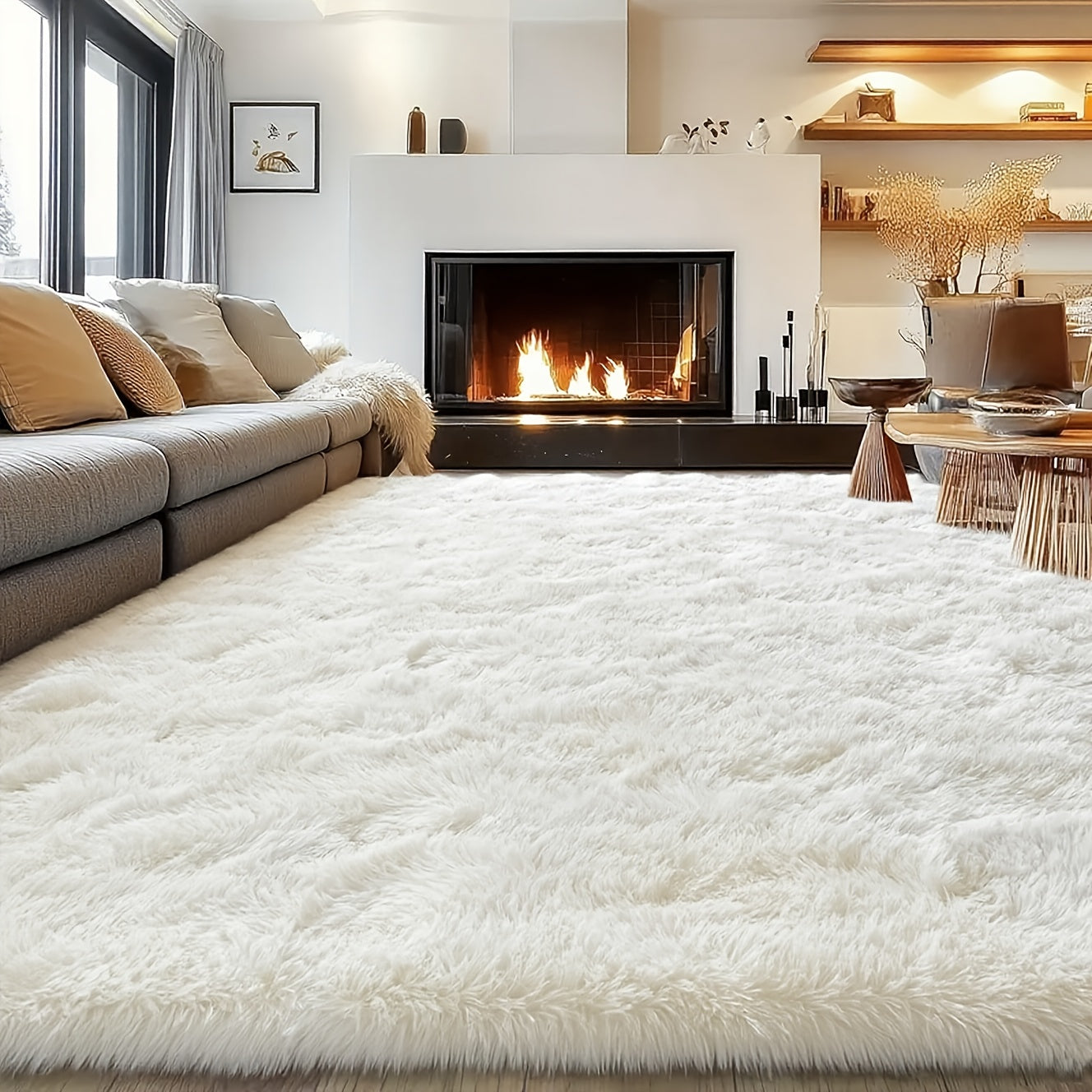 Fluffy Shag Area Rug 8x10 Feet ¨C Ultra Soft Plush Non-Slip Large Living Room Rug, Fuzzy Bedroom Carpet for Teen Dorm, Study Room & Home Decor ¨C Multiple Colors