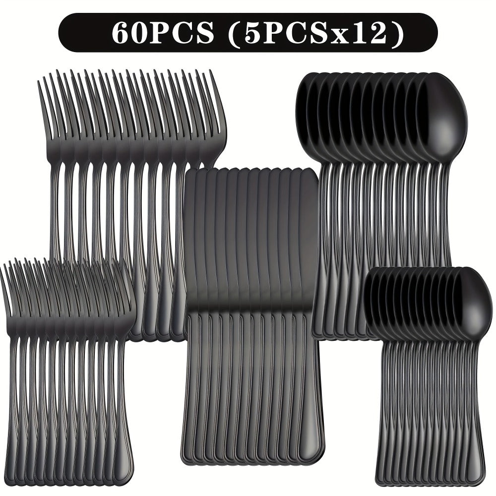Stainless Steel Flatware Cutlery Set ¨C Mirror Polished, Dishwasher Safe, Silver & Black Options, Service for 4 / 8 / 12 ¨C Kitchen Utensil Set for Home, Restaurant & Wedding Gift