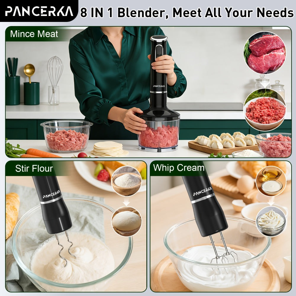 Immersion Blender 8-in-1 Electric Hand Blender with Turbo Mode & Detachable Base ¨C 304 Stainless Steel Handheld Blender with Whisk Milk Frother Attachments for Smoothies Soups Baby Food Puree