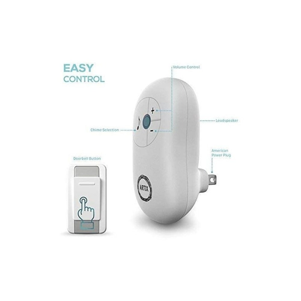 Wireless Doorbell Kit 36 Chimes 100M Range Waterproof ¨C Adjustable Volume 25-110dB, Plug-In Receiver & Push Button Transmitter, No Wiring Easy Install for Home Office Store & Classroom