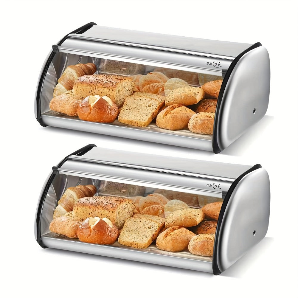 Stainless Steel Roll Top Bread Box 13 Inch - Countertop Bread Storage Container with Lid, Keeps Bread Fresh & Insect-Free, Holds Large Loaves, Bagels, Muffins