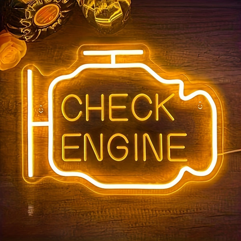 Neon Sign Check Engine LED ¨C Funny Car-Themed Wall Mounted Light for Bedroom, Garage, Wedding, Engagement Party & Home Decor, Multipurpose Decorative Neon Lamp