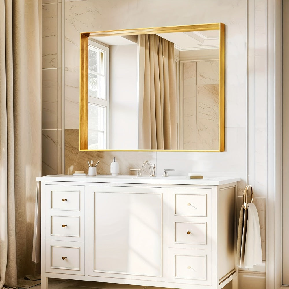 Bathroom Vanity Mirror Wall Mounted Metal Frame Rectangle ¨C Anti-Rust Farmhouse Mirror in Matte Black, Gold & Silver, Multiple Sizes, Horizontal or Vertical Hang