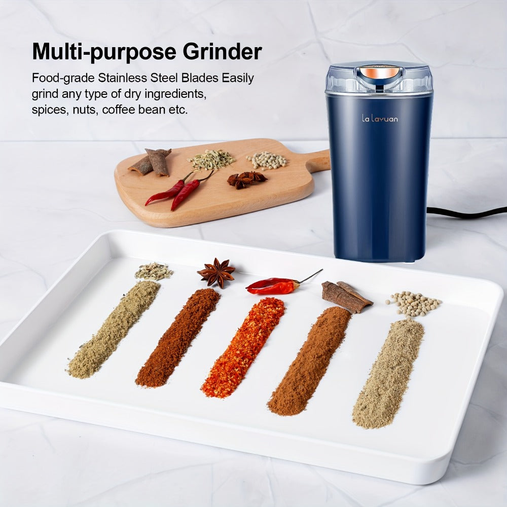 Electric Coffee Grinder 200W | Quiet Spice Grinder | 80g Large Capacity 12 Cups | 304 Stainless Steel Blade | One-Touch Operation | Grinds Coffee Beans Spices Nuts Grain | Blue Black