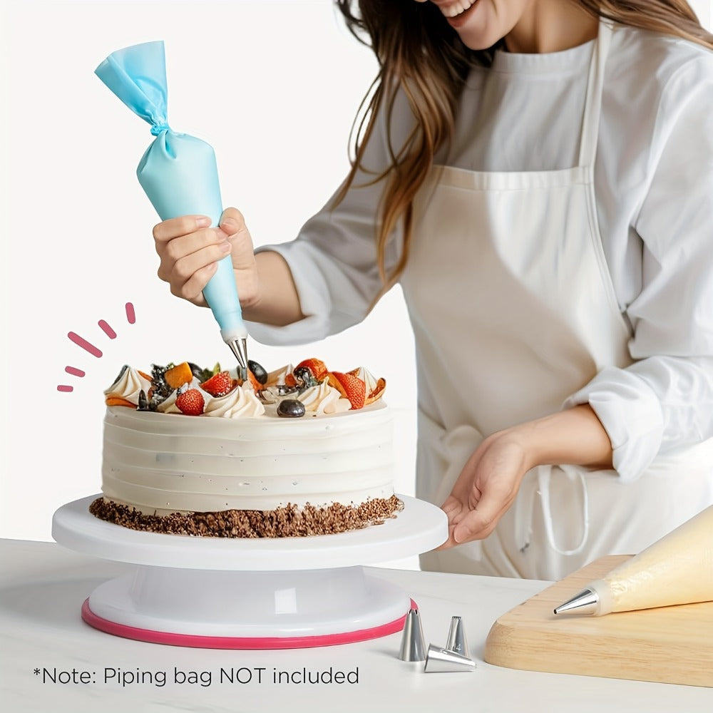 Cake Decorating Set 22-Piece with Rotating Turntable Stand, Stainless Steel Piping Tips, Pastry Bags, Icing Spatula & Scrapers, Complete Cake Decoration Kit for Beginners and Home Bakers, Pink