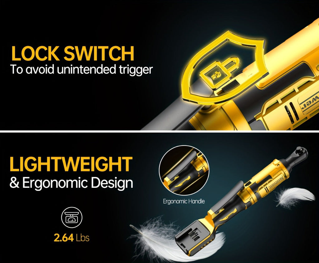 Cordless Electric Ratchet Wrench 3/8'' & 1/2'' Drive, Compatible with Dewalt 20V Max Battery, 88 Ft-lb High Torque, 0-400 RPM Variable Speed, 8 Sockets, Built-in LED Light (Battery Not Included)