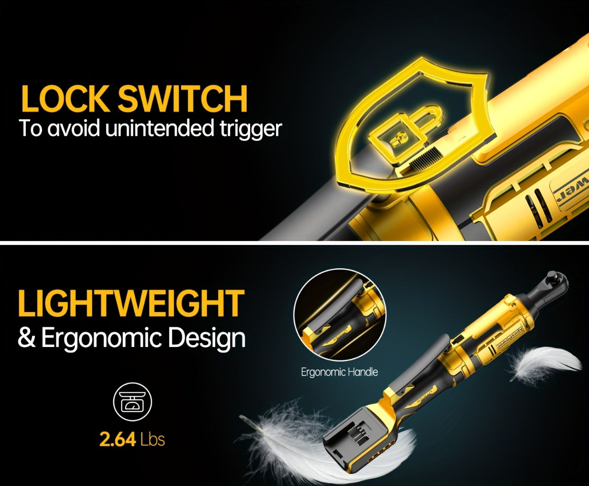 Cordless Electric Ratchet Wrench 3/8'' & 1/2'' Drive, Compatible with Dewalt 20V Max Battery, 88 Ft-lb High Torque, 0-400 RPM Variable Speed, 8 Sockets, Built-in LED Light (Battery Not Included)