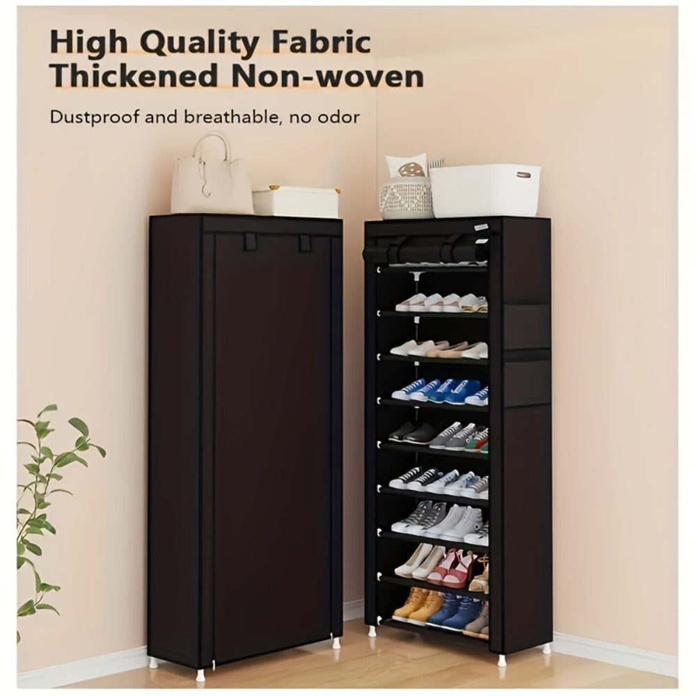 10-Layer Shoe Rack with Dust Cover ¨C Non-Woven Portable Shoe Cabinet Organizer for Entryway, Bedroom & Dormitory Storage