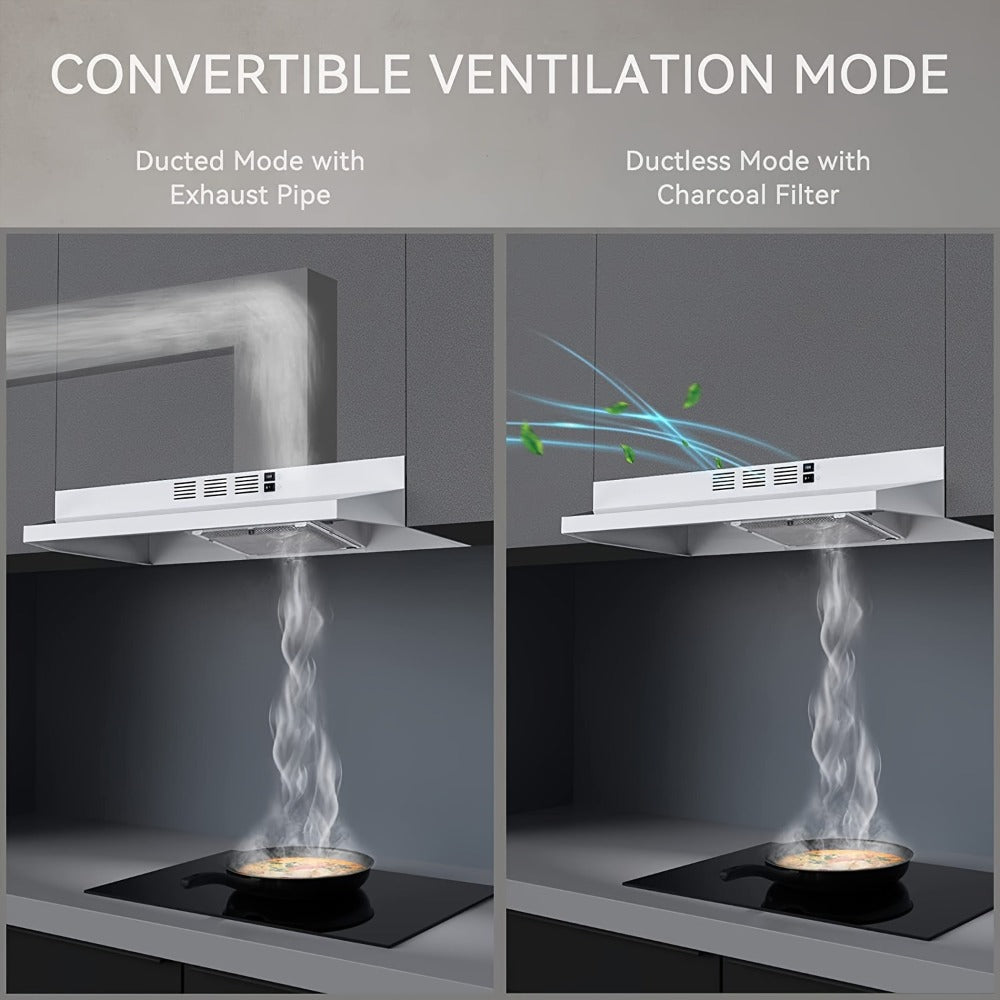 Range Hood 30 Inch Under Cabinet | Ducted & Ductless Convertible Kitchen Vent Hood with LED Light & 2-Speed Exhaust Fan, Stainless Steel ¨C Black, White & Silver, Easy Install