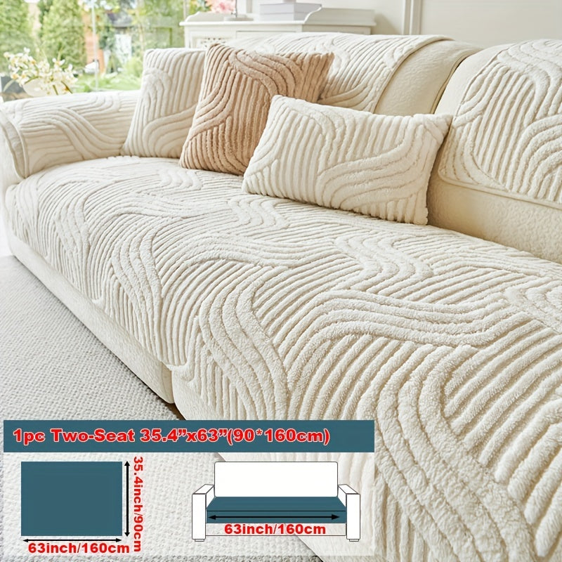Stretch Velvet Sofa Cover Non-Slip | Plush Shu Velveteen Couch Slipcover, Modern Luxury Pet Friendly Machine Washable, 2 3 4 Seat, Armrest & Pillowcase, Living Room Bedroom Office