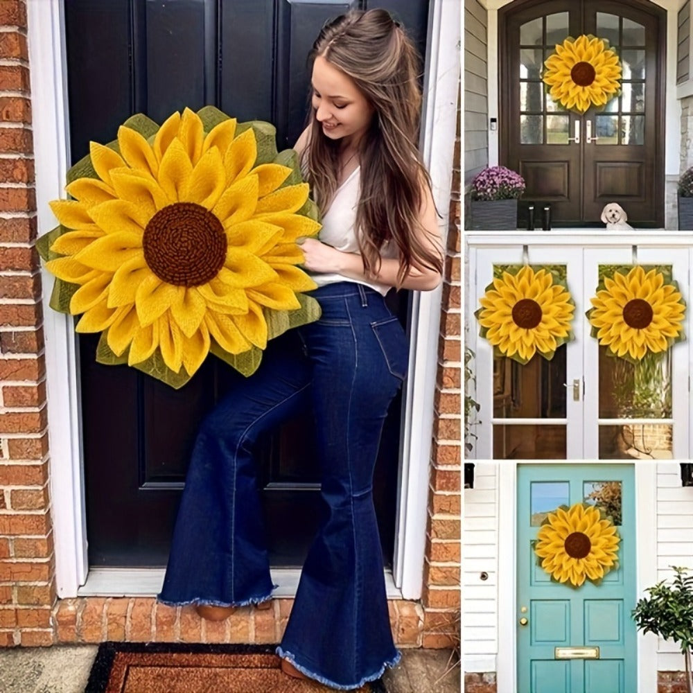 Sunflower Wreath for Front Door - Artificial Floral Wall Hanging Decor for Indoor Outdoor Home Office, Wedding Festival Thanksgiving Farmhouse Decoration, Year-Round Seasonal Display