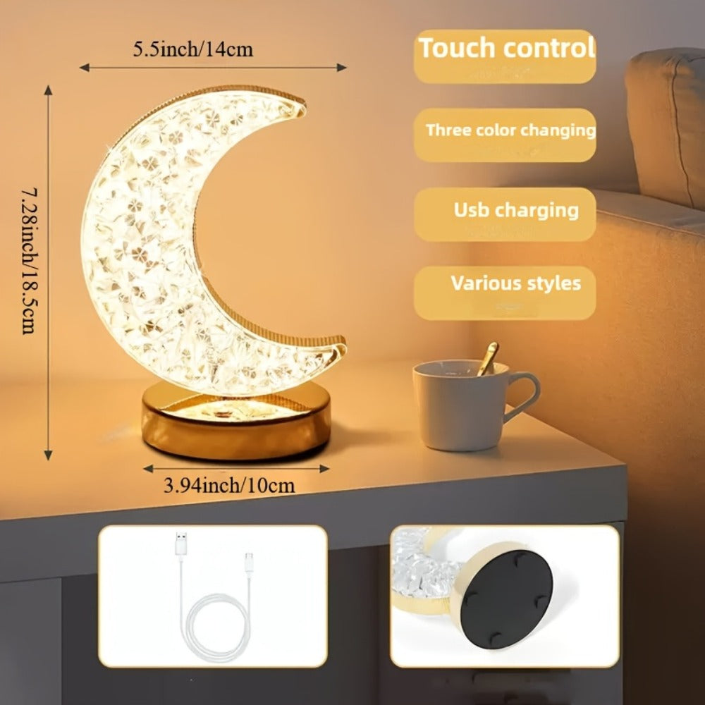 Crystal Touch Table Lamp Rechargeable ¨C Moon & Star Dimmable LED Night Light with 3-Color Modes for Bedroom, Living Room & Christmas Decoration