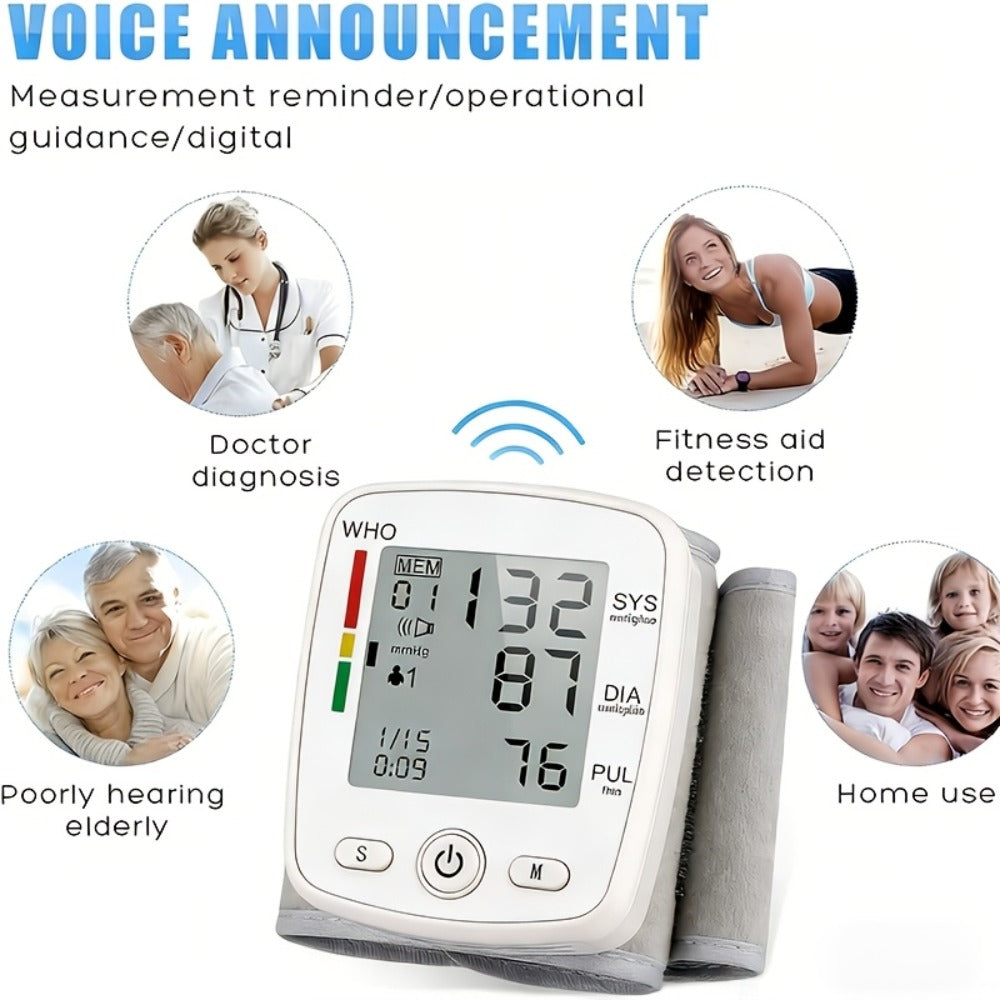 Wrist Blood Pressure Monitor - Digital BP Monitor Rechargeable with 2¡Á99 Memory, Large LCD Display, Voice Broadcast & Portable Case for Home & Travel Use (Black / White / BP188W)