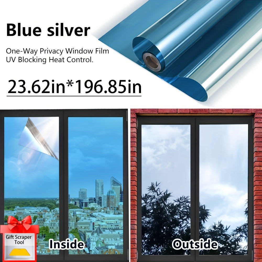 One Way Privacy Window Film Static Cling No Glue - Heat Control Anti-Glare Sun Blocking Reflective Mirror Tint for Home Office Hotel, Nano Ceramic 5Mil PVC, Easy Install Removable Window Privacy Film