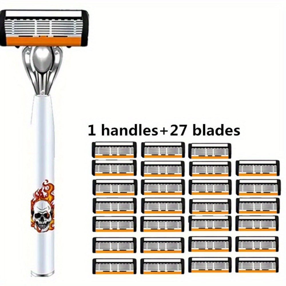 Men's Safety Razor with Replacement Blades - Anti-Slip Stainless Steel Handle Shaver for Beard & Sideburns, Classic Style Wet Shaving Razor, Multiple Blade Bundle Options