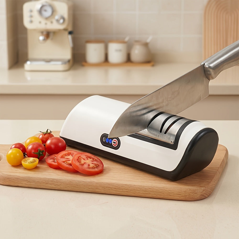 Electric Knife Sharpener 2-Stage ¨C Automatic Professional Kitchen Knife Sharpener with Built-In Guides & Sanding Wheel for All Knives, Santoku, Fillet, Chef & Hunting Blades