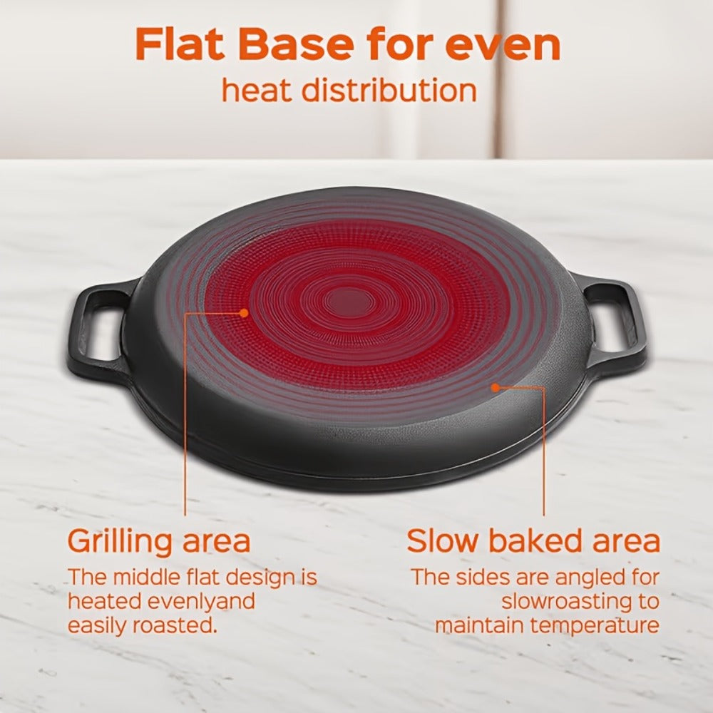 Cast Iron Skillet 11 Inch Pre-Seasoned Round Grill Pan with Dual Loop Handles ¨C Even Heating for Oven, Stovetop, Campfire & Grill | Heavy-Duty Kitchen Cookware for Pizza, Steak & More